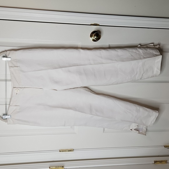 Ann Taylor Loft lined white linen capris split tie hem - Picture 1 of 5